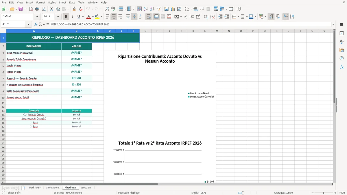 Schermata 3: foglio Riepilogo - Modello Excel calcolo acconto irpef excel