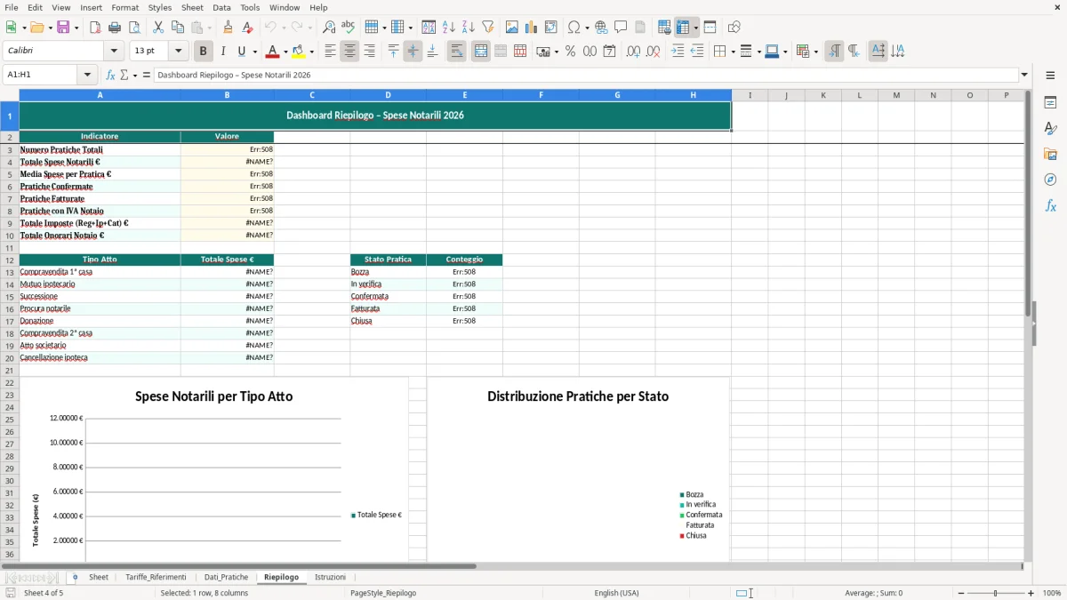 Schermata 4: foglio Riepilogo - Modello Excel calcolo spese notarili excel