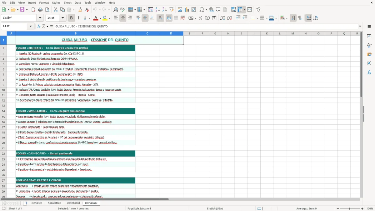 Schermata 4: foglio Istruzioni - Modello Excel cessione del quinto excel