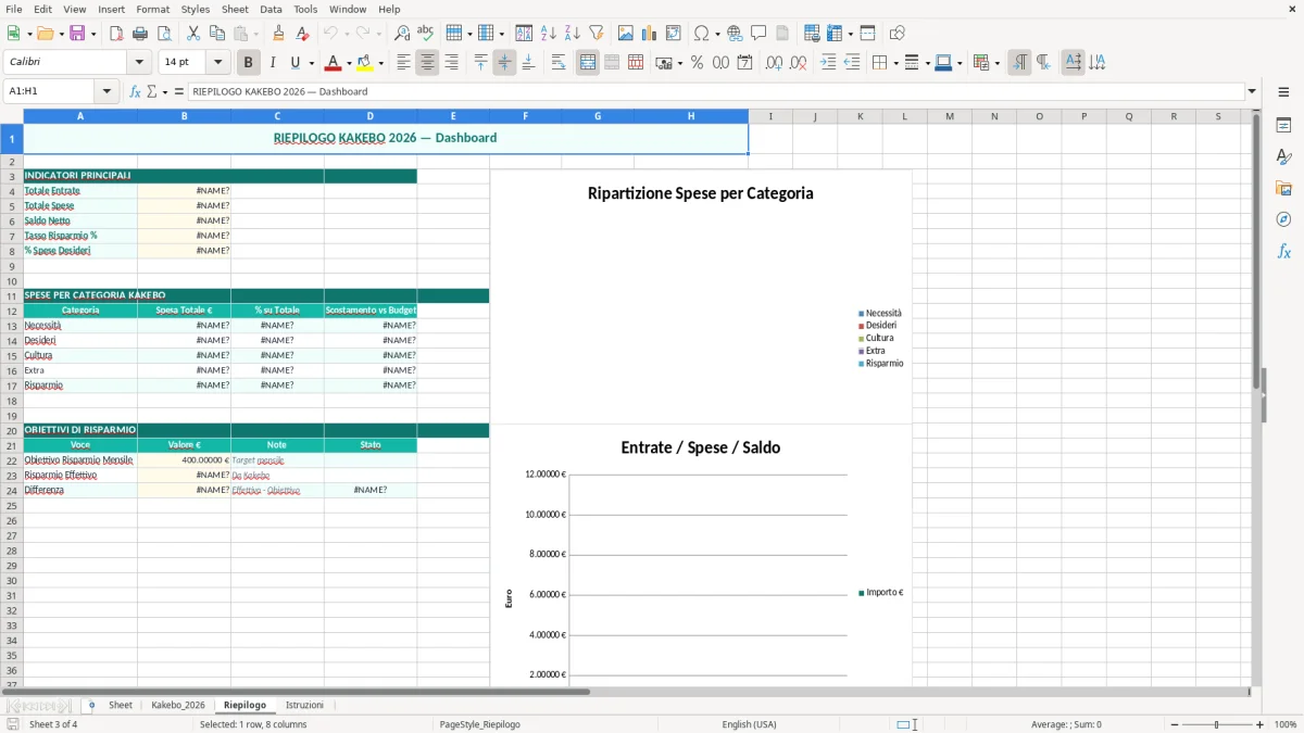 Schermata 2: foglio Kakebo_2026 - Modello Excel metodo kakebo excel