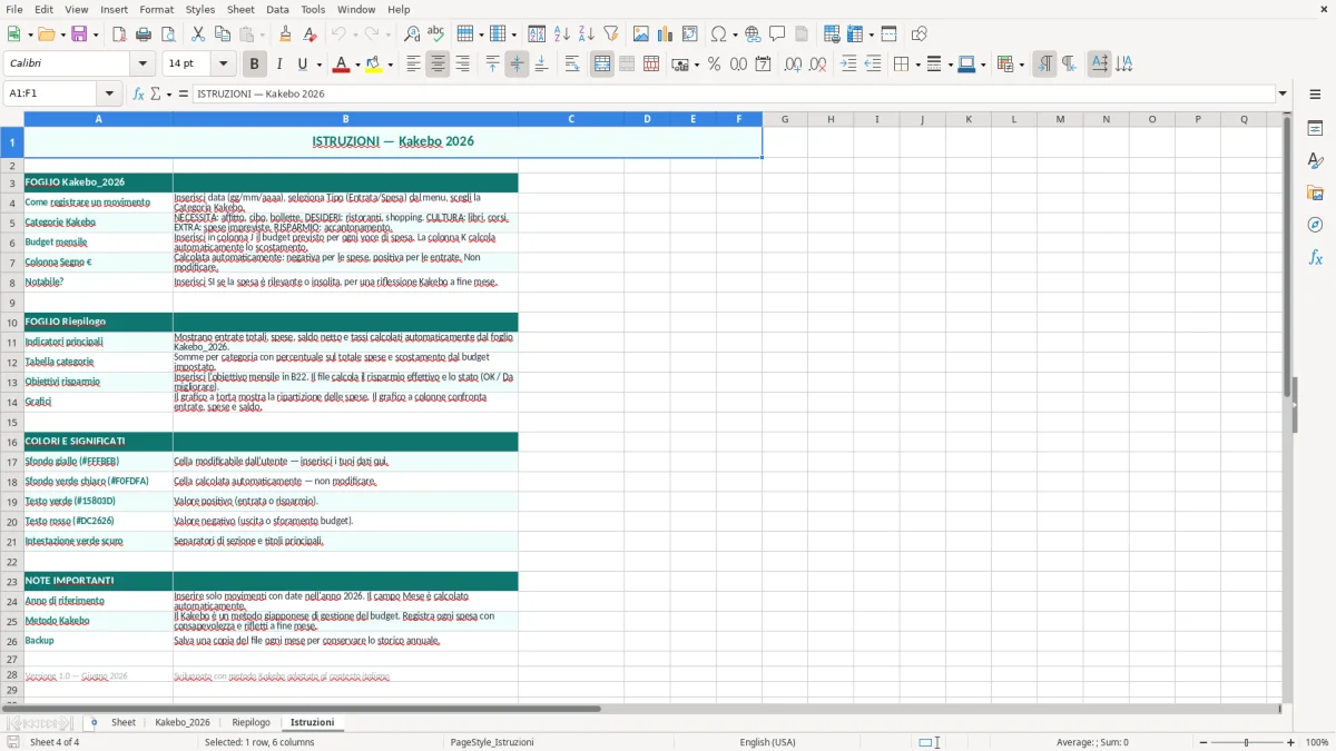 Schermata 3: foglio Riepilogo - Modello Excel metodo kakebo excel