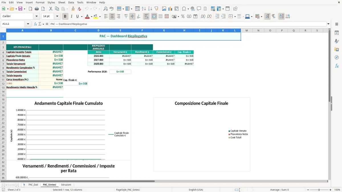 Schermata 2: foglio PAC_Sintesi - Modello Excel piano di accumulo capitale excel