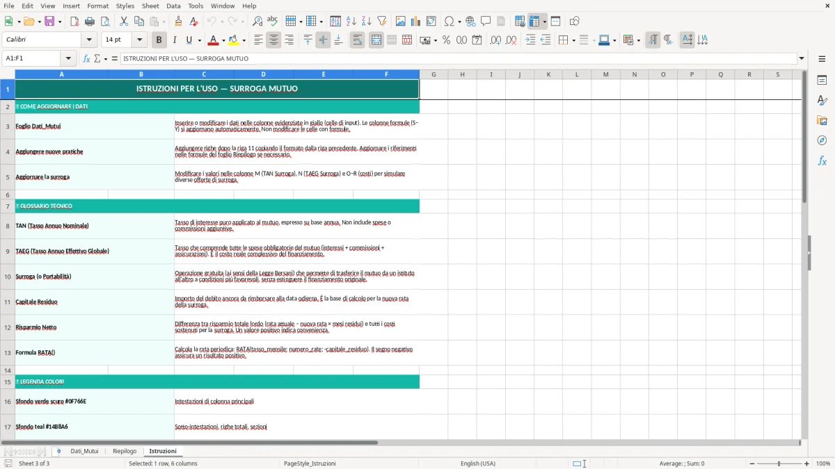 Schermata 3: foglio Istruzioni - Modello Excel surroga mutuo excel