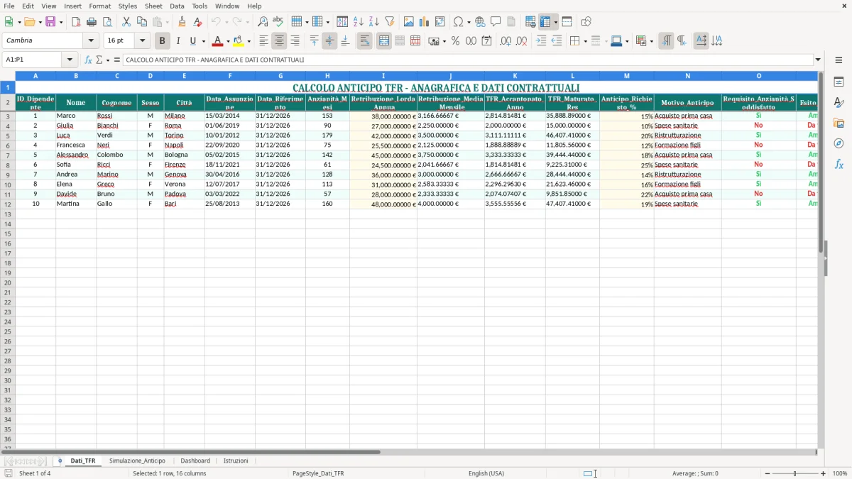 Schermata 1: foglio Dati_TFR - Modello Excel calcolo anticipo tfr excel