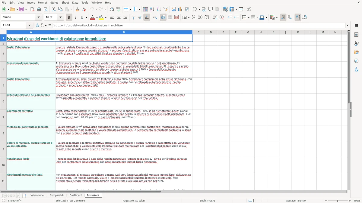 Schermata 4: foglio Istruzioni - Modello Excel valutazione immobile excel