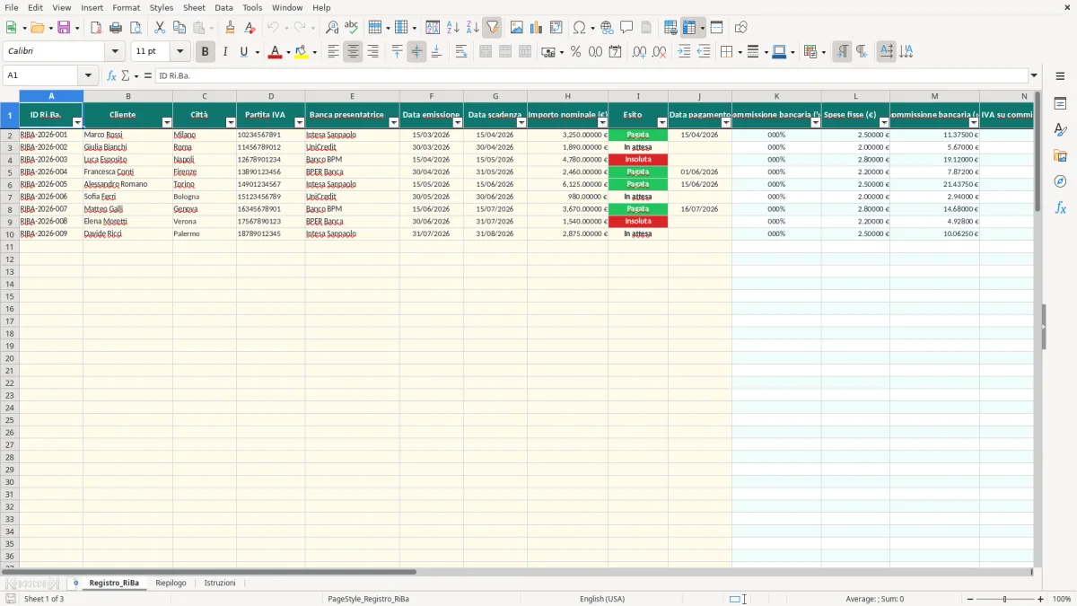 Schermata 1: foglio Registro_RiBa - Modello Excel calcolo riba excel