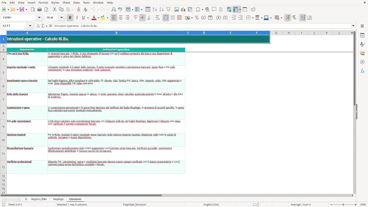 Schermata 3: foglio Istruzioni - Modello Excel calcolo riba excel
