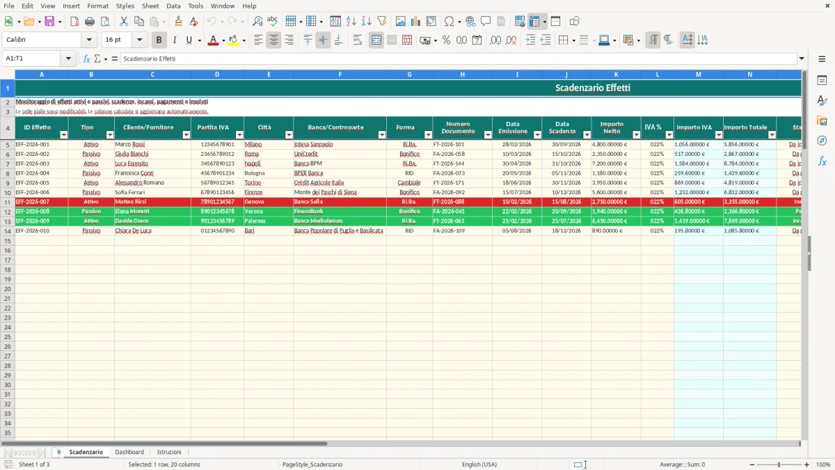Schermata 1: foglio Scadenzario - Modello Excel scadenzario effetti excel