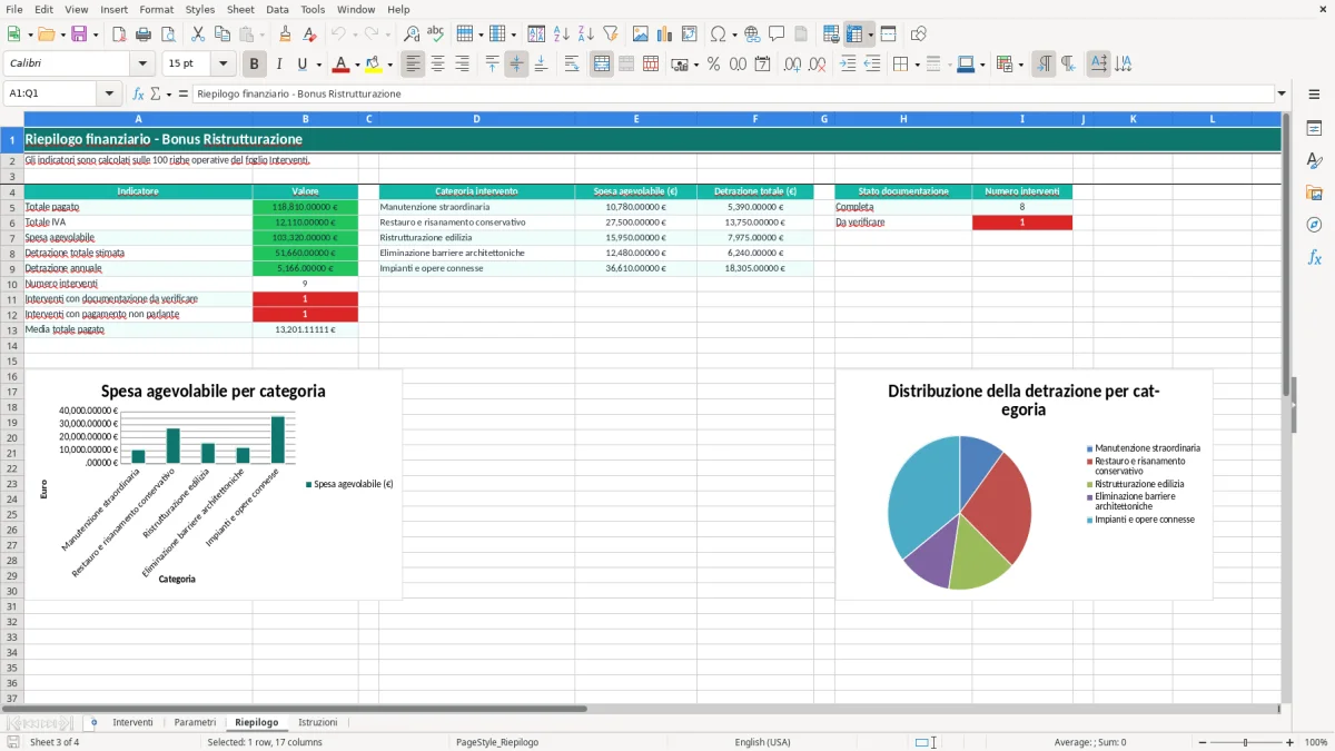 Schermata 3: foglio Riepilogo - Modello Excel calcolo bonus ristrutturazione excel