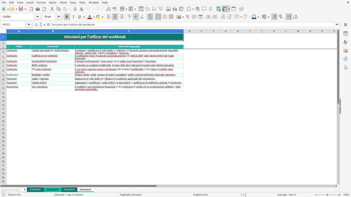 Schermata 4: foglio Istruzioni - Modello Excel confronto forfettario ordinario excel